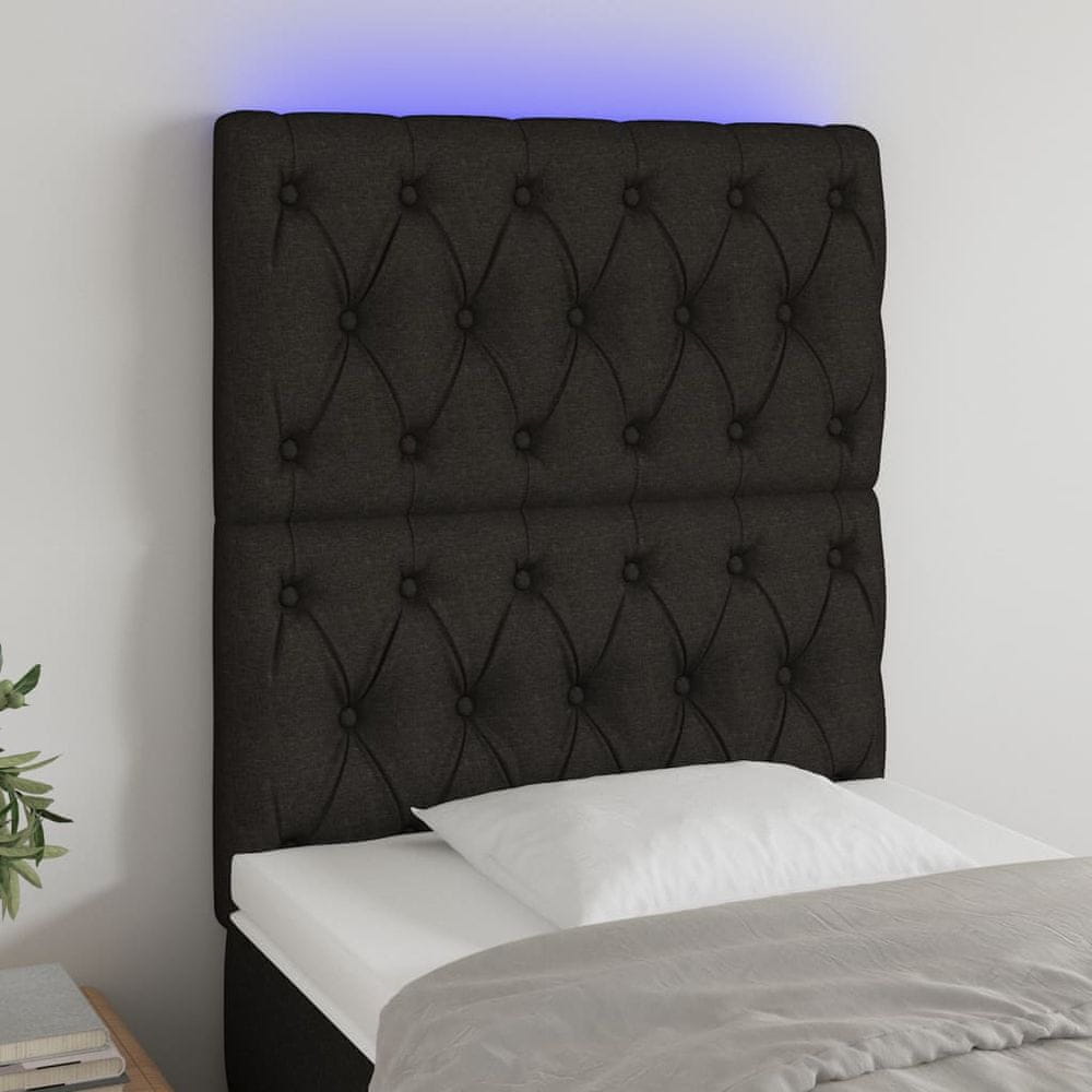 Vidaxl Čelo postele s LED čierne 80x7x118/128 cm látka